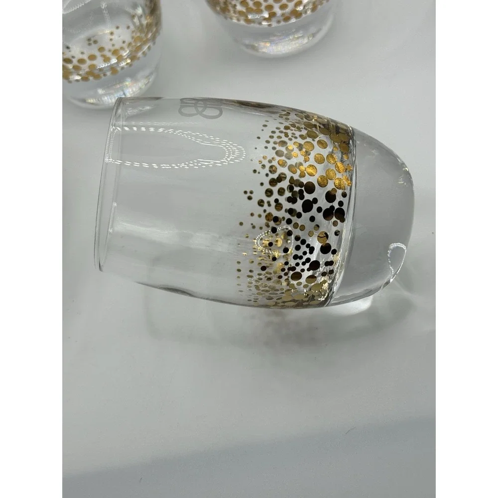 Baileys Irish Cream Gold Dot Confetti Etched Rocks Low Ball‎ Glasses Barware (4)